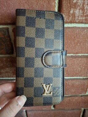 Brown Checkered Phone Wallet /case